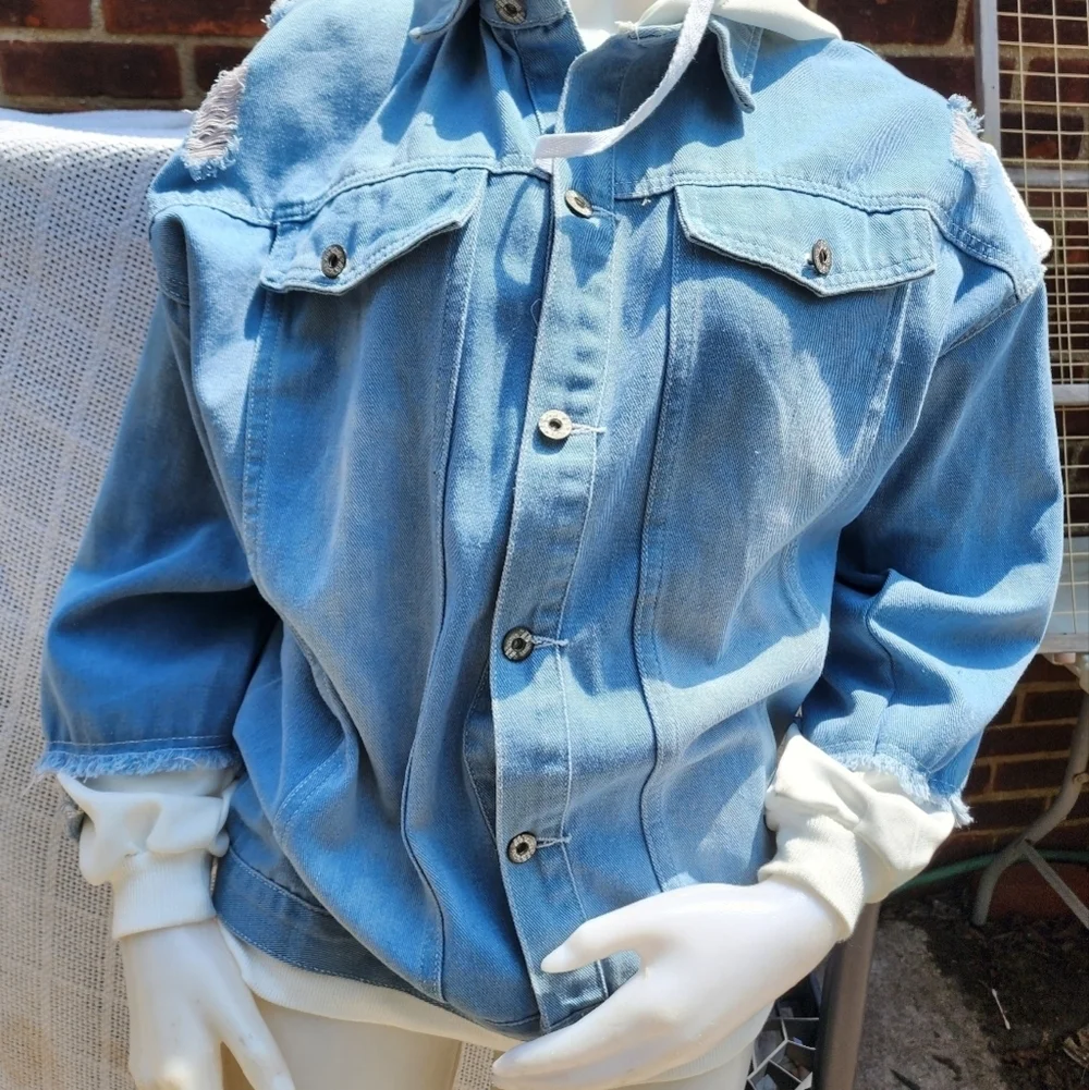 Cat Denim punk hoodie  jacket‎ L